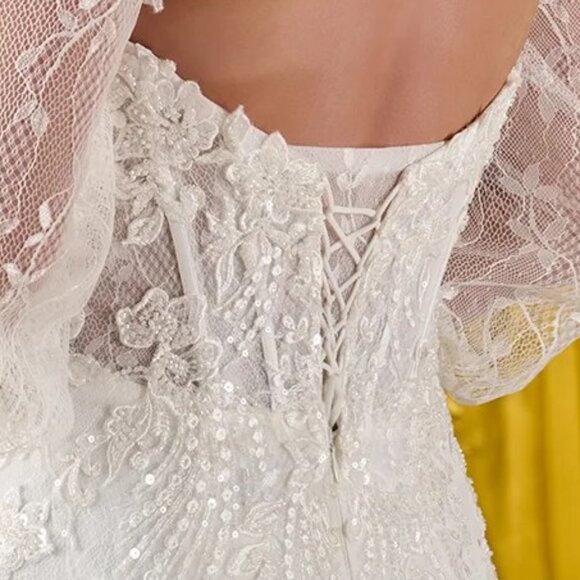 New Strapless Trumpet Wedding Gown w/ Removable Jacket & Lace Up Back GL3826 - Picture 13 of 16